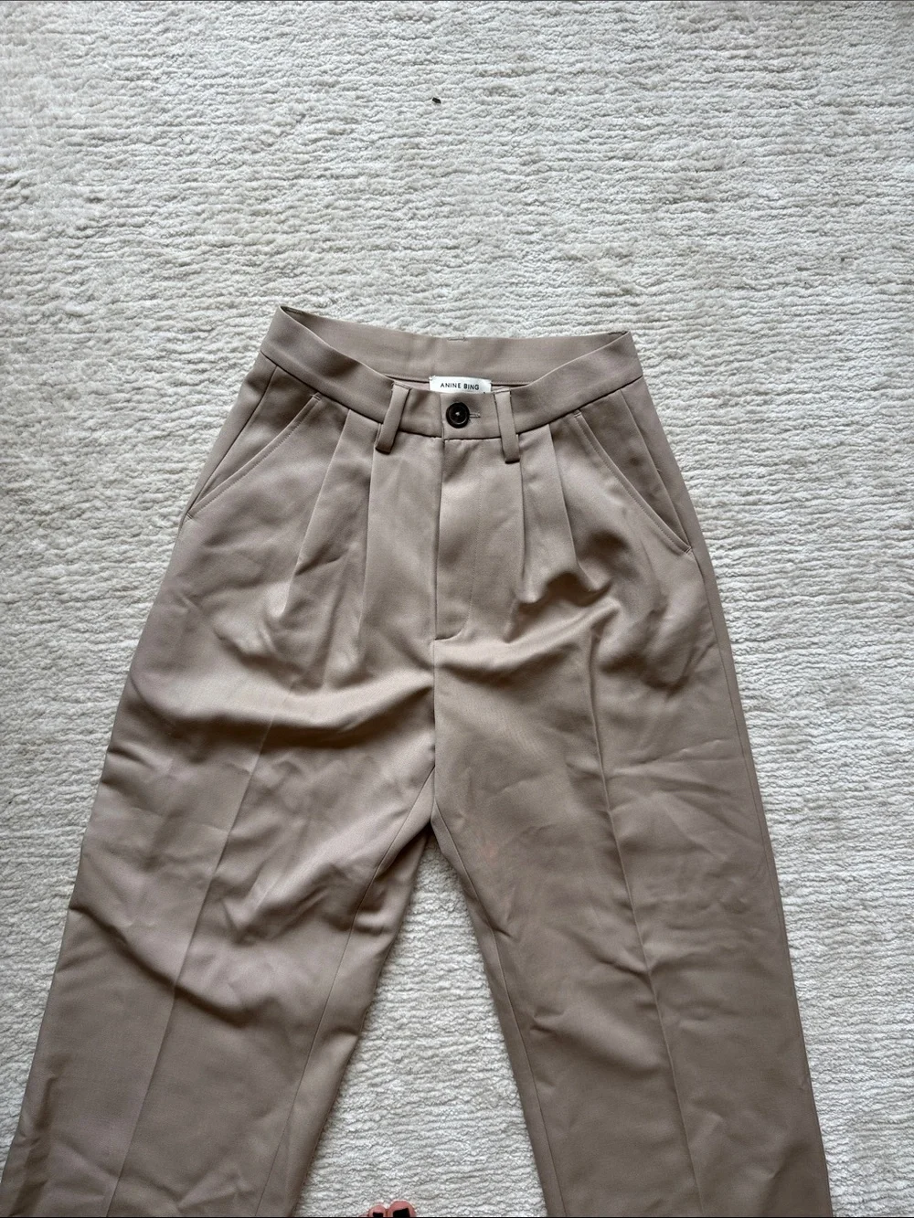 Anine Bing Cream & Green Wide-Leg High-Waist Trousers